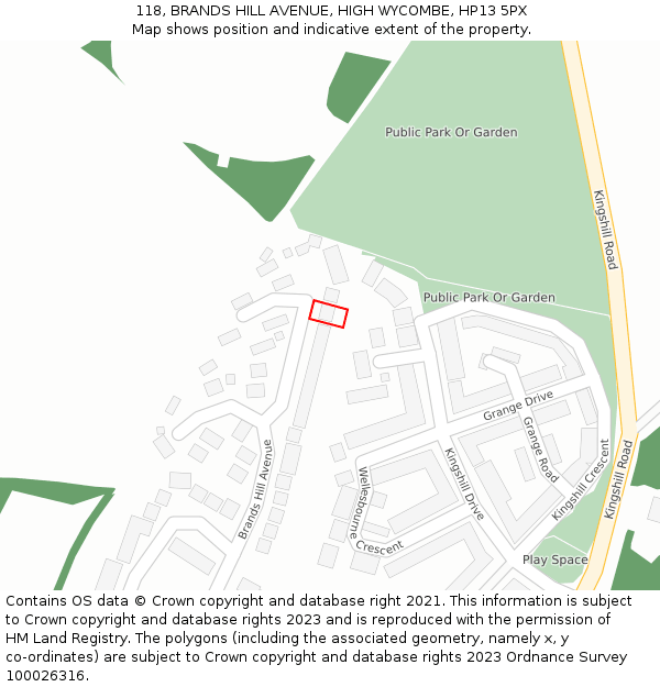 118, BRANDS HILL AVENUE, HIGH WYCOMBE, HP13 5PX: Location map and indicative extent of plot