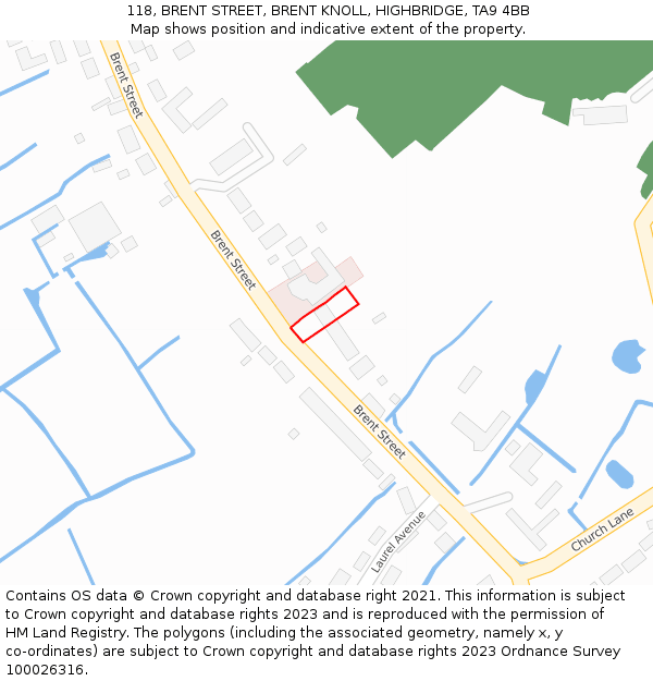 118, BRENT STREET, BRENT KNOLL, HIGHBRIDGE, TA9 4BB: Location map and indicative extent of plot