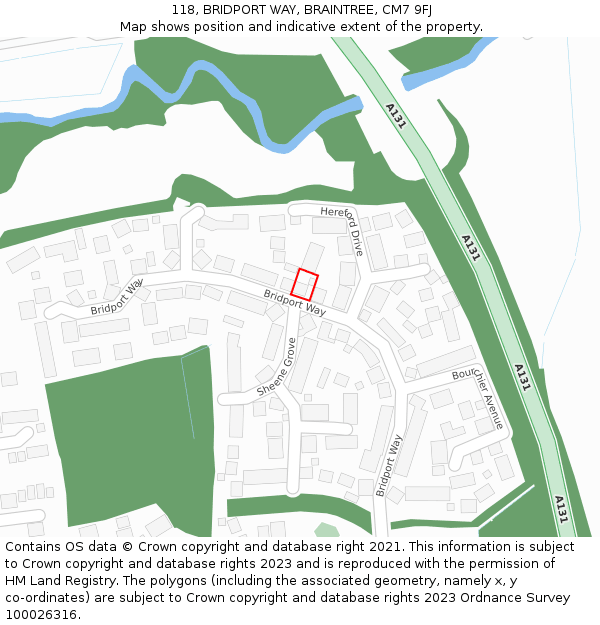 118, BRIDPORT WAY, BRAINTREE, CM7 9FJ: Location map and indicative extent of plot