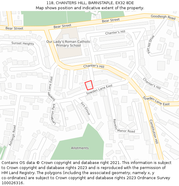 118, CHANTERS HILL, BARNSTAPLE, EX32 8DE: Location map and indicative extent of plot