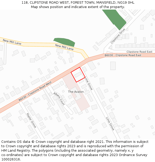 118, CLIPSTONE ROAD WEST, FOREST TOWN, MANSFIELD, NG19 0HL: Location map and indicative extent of plot
