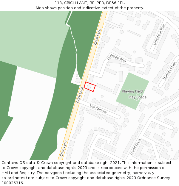 118, CRICH LANE, BELPER, DE56 1EU: Location map and indicative extent of plot