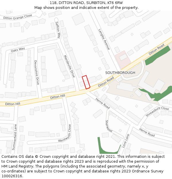 118, DITTON ROAD, SURBITON, KT6 6RW: Location map and indicative extent of plot