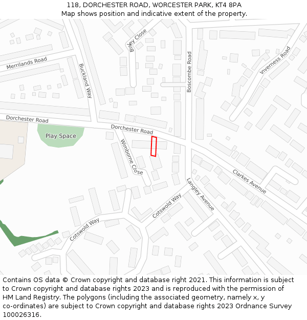 118, DORCHESTER ROAD, WORCESTER PARK, KT4 8PA: Location map and indicative extent of plot