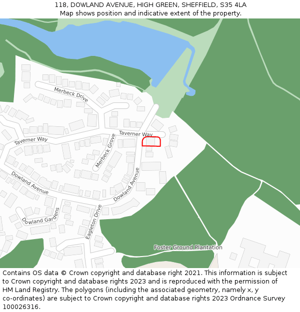 118, DOWLAND AVENUE, HIGH GREEN, SHEFFIELD, S35 4LA: Location map and indicative extent of plot