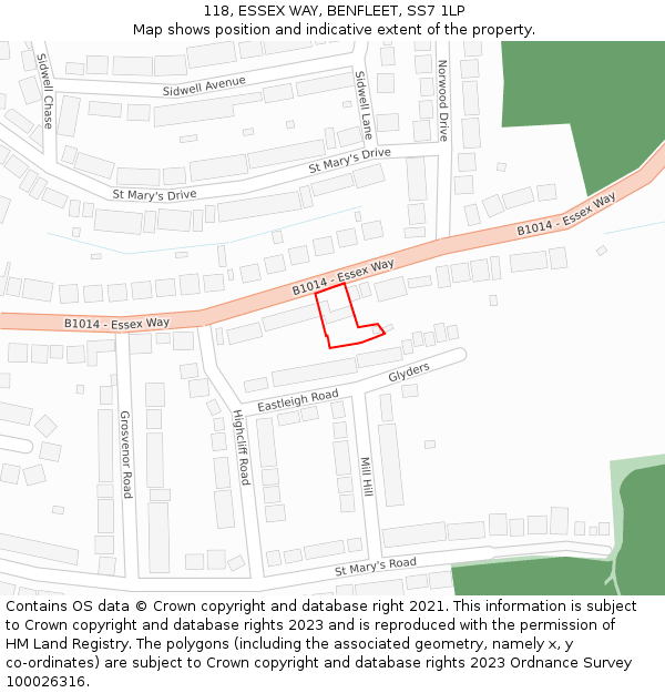 118, ESSEX WAY, BENFLEET, SS7 1LP: Location map and indicative extent of plot
