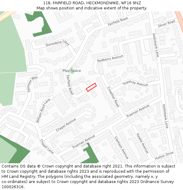 118, FAIRFIELD ROAD, HECKMONDWIKE, WF16 9NZ: Location map and indicative extent of plot