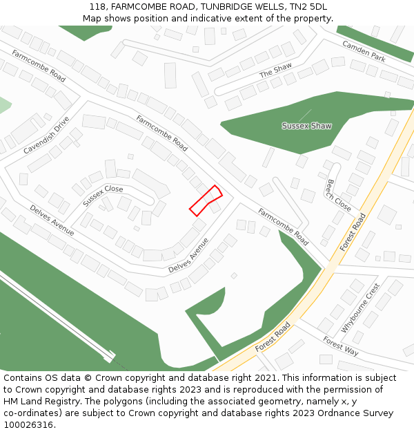 118, FARMCOMBE ROAD, TUNBRIDGE WELLS, TN2 5DL: Location map and indicative extent of plot