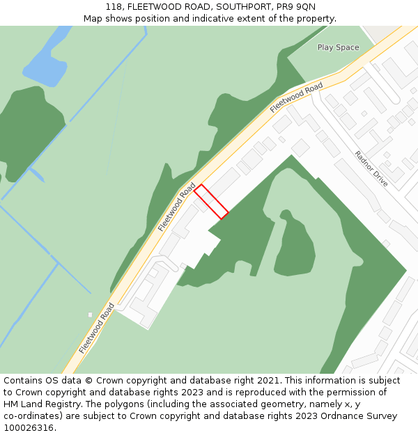 118, FLEETWOOD ROAD, SOUTHPORT, PR9 9QN: Location map and indicative extent of plot