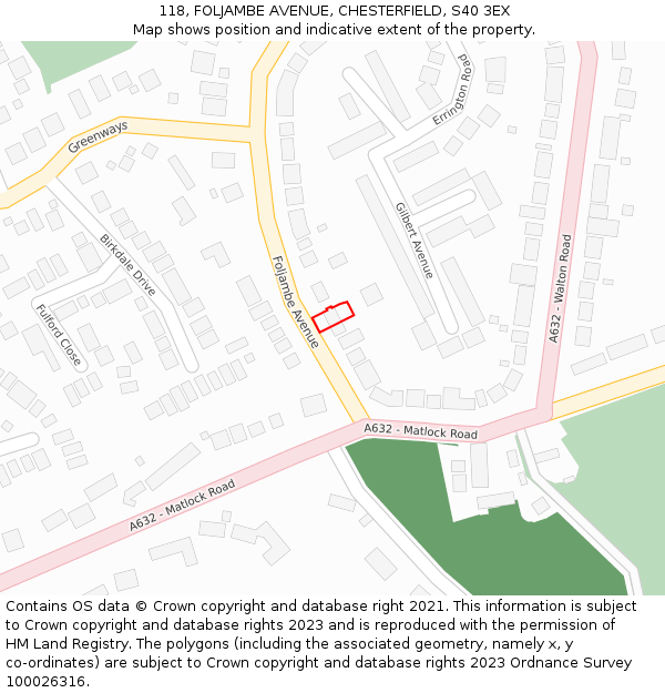 118, FOLJAMBE AVENUE, CHESTERFIELD, S40 3EX: Location map and indicative extent of plot