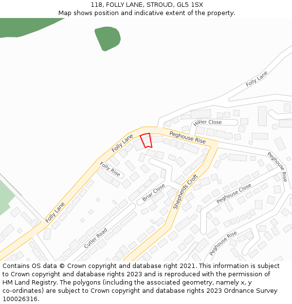 118, FOLLY LANE, STROUD, GL5 1SX: Location map and indicative extent of plot