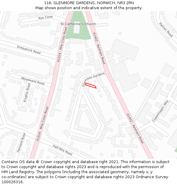 118, GLENMORE GARDENS, NORWICH, NR3 2RN: Location map and indicative extent of plot