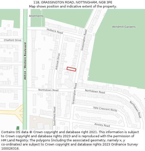 118, GRASSINGTON ROAD, NOTTINGHAM, NG8 3PE: Location map and indicative extent of plot