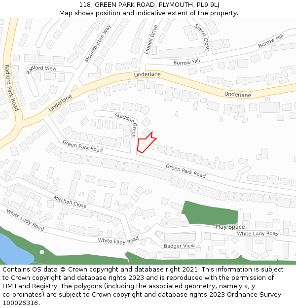 118, GREEN PARK ROAD, PLYMOUTH, PL9 9LJ: Location map and indicative extent of plot