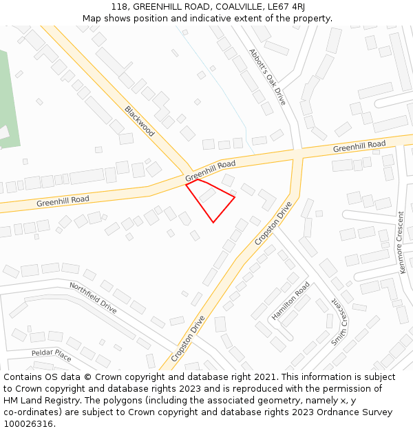 118, GREENHILL ROAD, COALVILLE, LE67 4RJ: Location map and indicative extent of plot