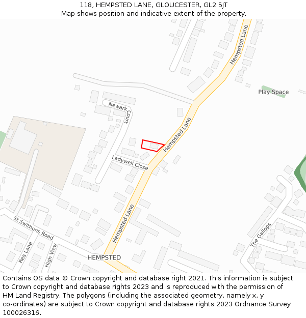 118, HEMPSTED LANE, GLOUCESTER, GL2 5JT: Location map and indicative extent of plot