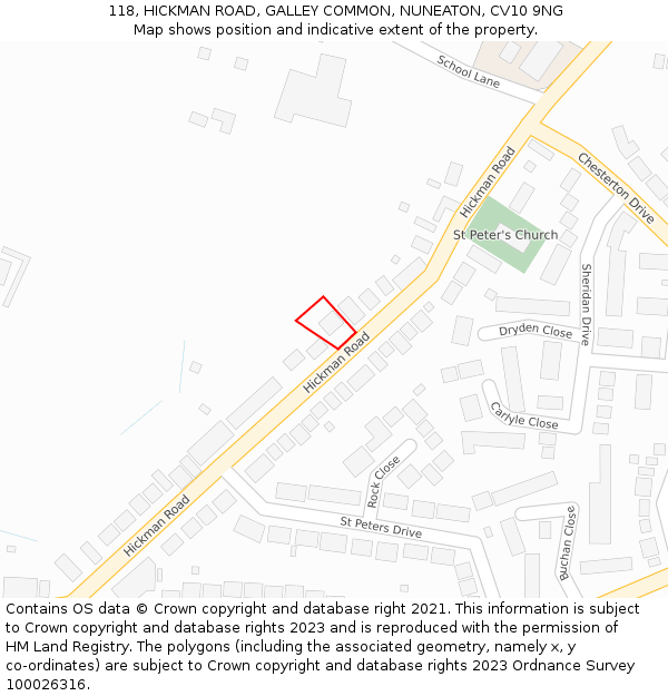 118, HICKMAN ROAD, GALLEY COMMON, NUNEATON, CV10 9NG: Location map and indicative extent of plot