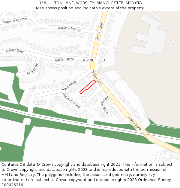 118, HILTON LANE, WORSLEY, MANCHESTER, M28 0TA: Location map and indicative extent of plot