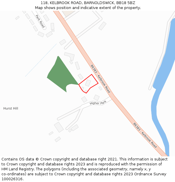 118, KELBROOK ROAD, BARNOLDSWICK, BB18 5BZ: Location map and indicative extent of plot