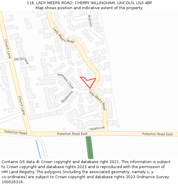 118, LADY MEERS ROAD, CHERRY WILLINGHAM, LINCOLN, LN3 4BP: Location map and indicative extent of plot