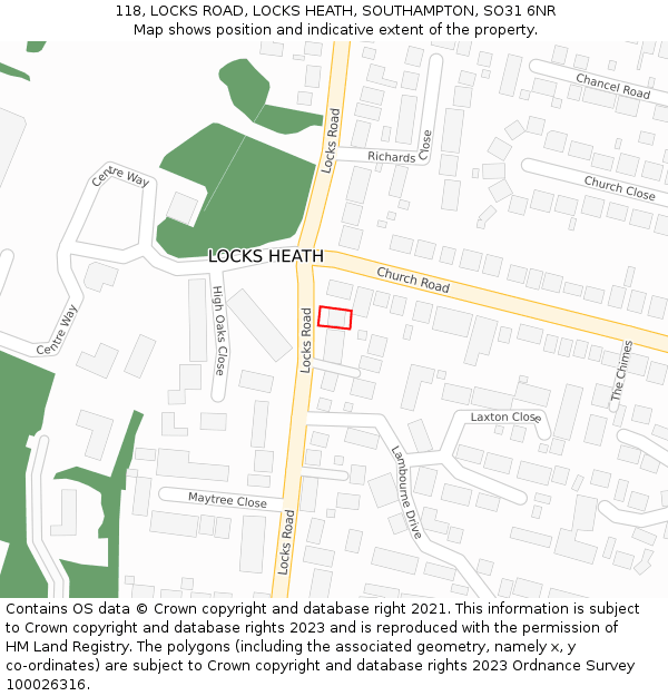 118, LOCKS ROAD, LOCKS HEATH, SOUTHAMPTON, SO31 6NR: Location map and indicative extent of plot