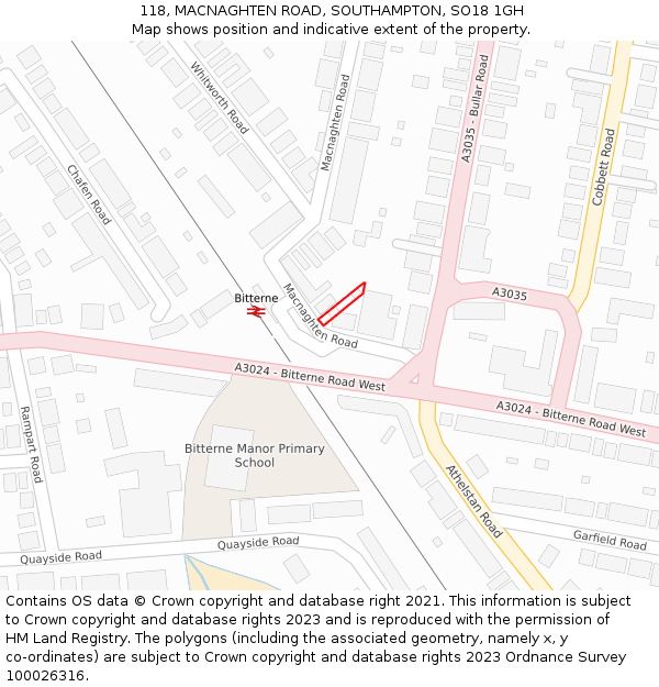 118, MACNAGHTEN ROAD, SOUTHAMPTON, SO18 1GH: Location map and indicative extent of plot