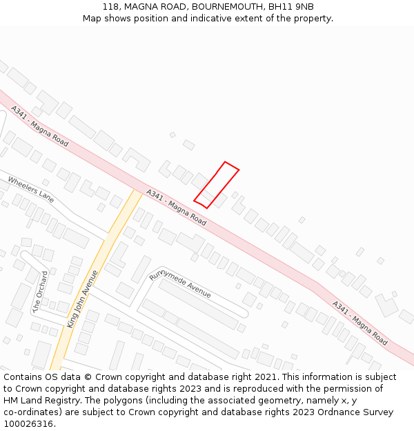 118, MAGNA ROAD, BOURNEMOUTH, BH11 9NB: Location map and indicative extent of plot