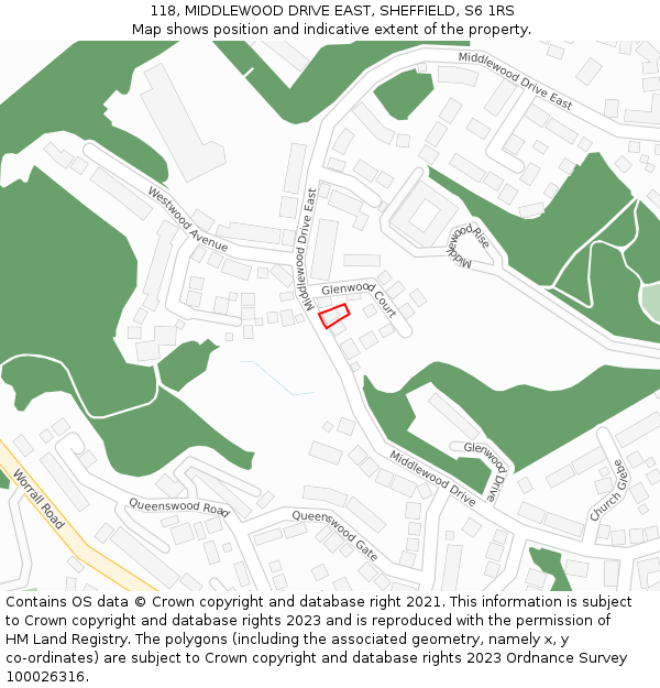 118, MIDDLEWOOD DRIVE EAST, SHEFFIELD, S6 1RS: Location map and indicative extent of plot