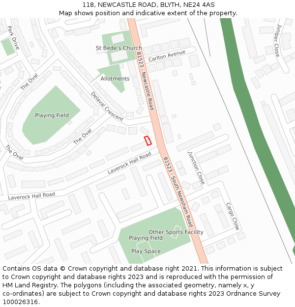 118, NEWCASTLE ROAD, BLYTH, NE24 4AS: Location map and indicative extent of plot