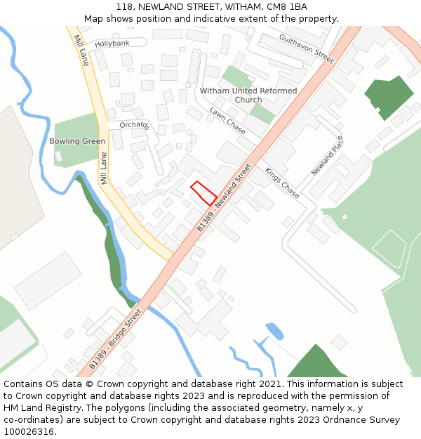 118, NEWLAND STREET, WITHAM, CM8 1BA: Location map and indicative extent of plot