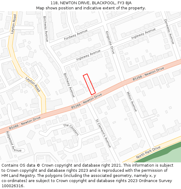 118, NEWTON DRIVE, BLACKPOOL, FY3 8JA: Location map and indicative extent of plot