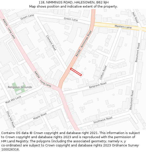 118, NIMMINGS ROAD, HALESOWEN, B62 9JH: Location map and indicative extent of plot