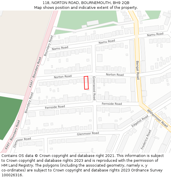118, NORTON ROAD, BOURNEMOUTH, BH9 2QB: Location map and indicative extent of plot