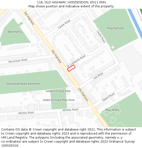 118, OLD HIGHWAY, HODDESDON, EN11 0NN: Location map and indicative extent of plot