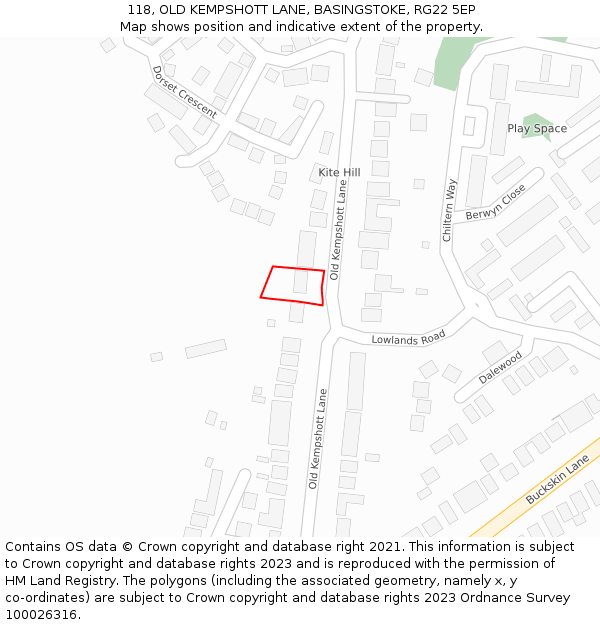 118, OLD KEMPSHOTT LANE, BASINGSTOKE, RG22 5EP: Location map and indicative extent of plot