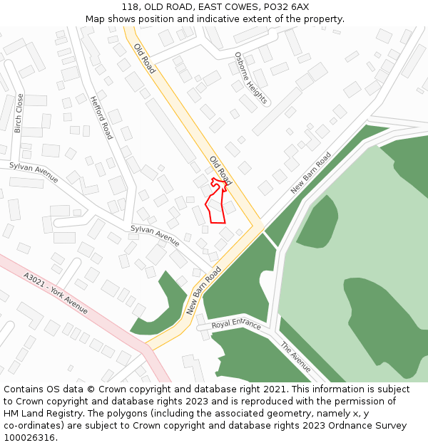 118, OLD ROAD, EAST COWES, PO32 6AX: Location map and indicative extent of plot