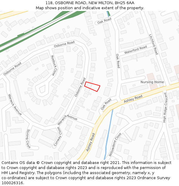 118, OSBORNE ROAD, NEW MILTON, BH25 6AA: Location map and indicative extent of plot