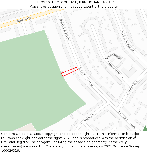 118, OSCOTT SCHOOL LANE, BIRMINGHAM, B44 9EN: Location map and indicative extent of plot