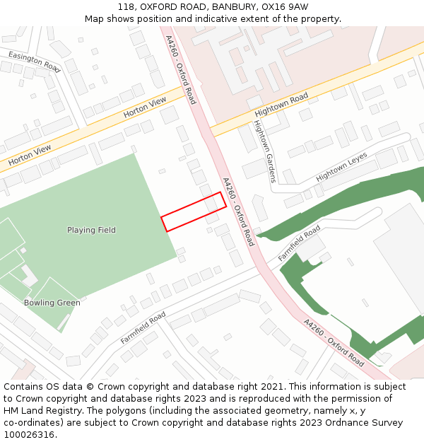 118, OXFORD ROAD, BANBURY, OX16 9AW: Location map and indicative extent of plot