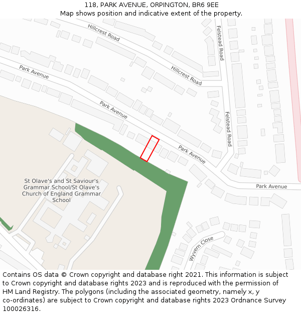 118, PARK AVENUE, ORPINGTON, BR6 9EE: Location map and indicative extent of plot