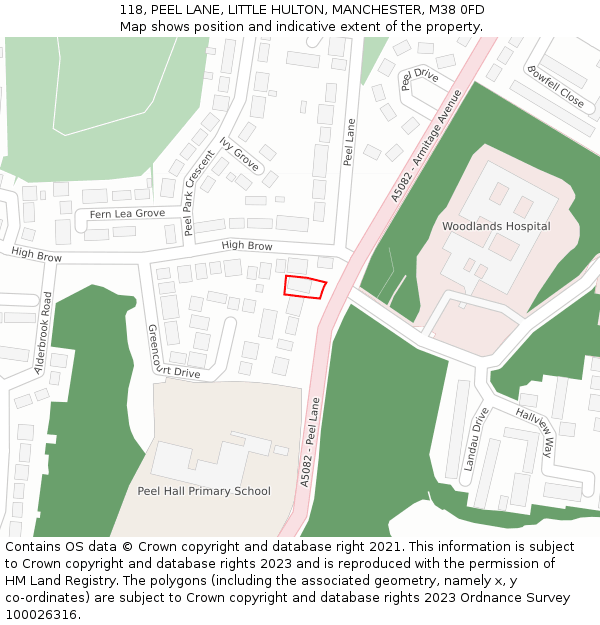 118, PEEL LANE, LITTLE HULTON, MANCHESTER, M38 0FD: Location map and indicative extent of plot