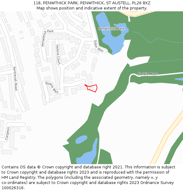 118, PENWITHICK PARK, PENWITHICK, ST AUSTELL, PL26 8XZ: Location map and indicative extent of plot