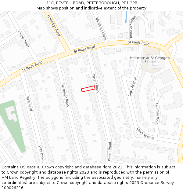 118, PEVERIL ROAD, PETERBOROUGH, PE1 3PR: Location map and indicative extent of plot