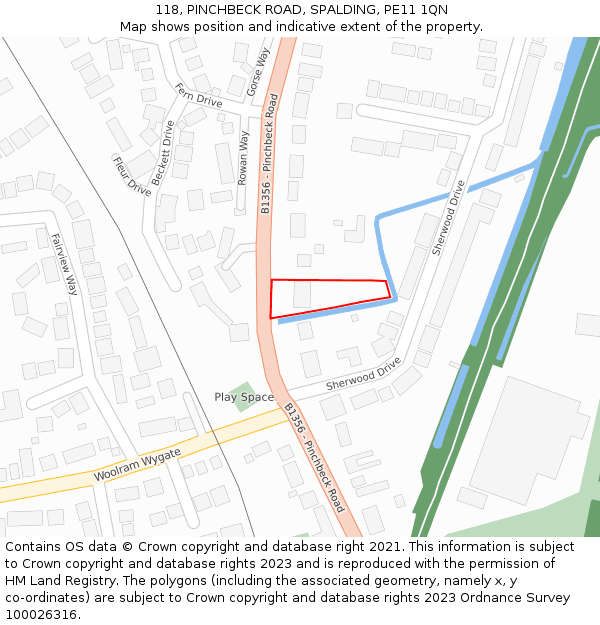 118, PINCHBECK ROAD, SPALDING, PE11 1QN: Location map and indicative extent of plot