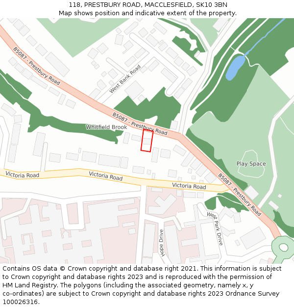 118, PRESTBURY ROAD, MACCLESFIELD, SK10 3BN: Location map and indicative extent of plot