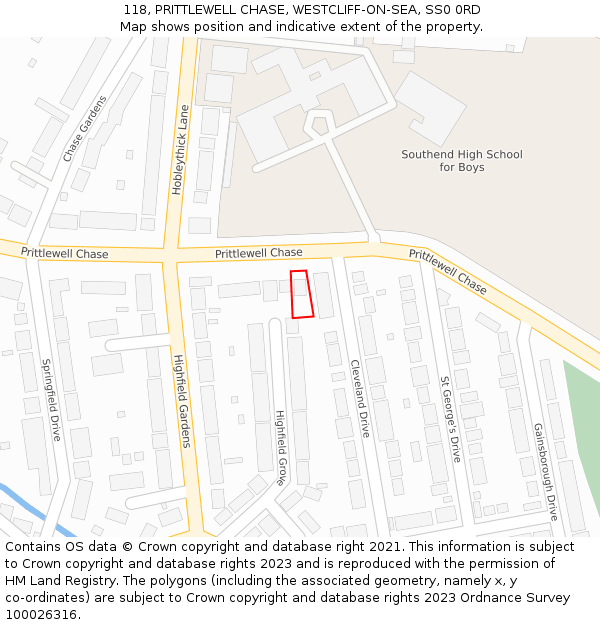 118, PRITTLEWELL CHASE, WESTCLIFF-ON-SEA, SS0 0RD: Location map and indicative extent of plot