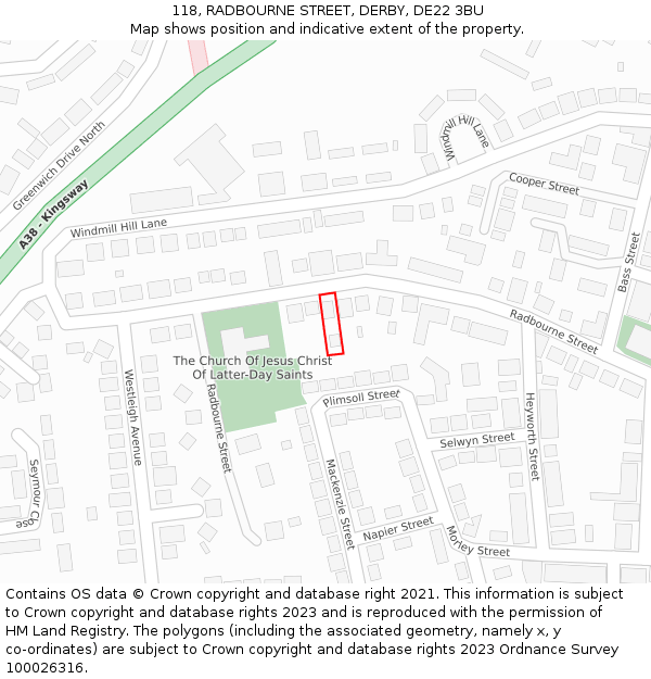 118, RADBOURNE STREET, DERBY, DE22 3BU: Location map and indicative extent of plot