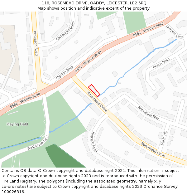 118, ROSEMEAD DRIVE, OADBY, LEICESTER, LE2 5PQ: Location map and indicative extent of plot