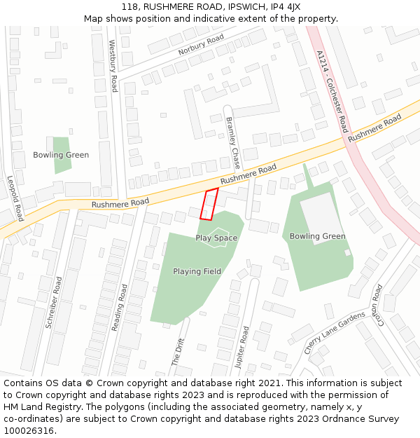 118, RUSHMERE ROAD, IPSWICH, IP4 4JX: Location map and indicative extent of plot