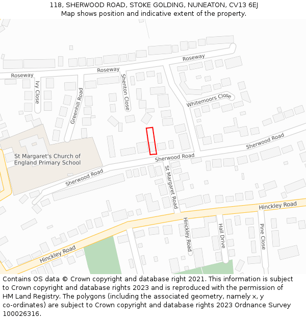 118, SHERWOOD ROAD, STOKE GOLDING, NUNEATON, CV13 6EJ: Location map and indicative extent of plot